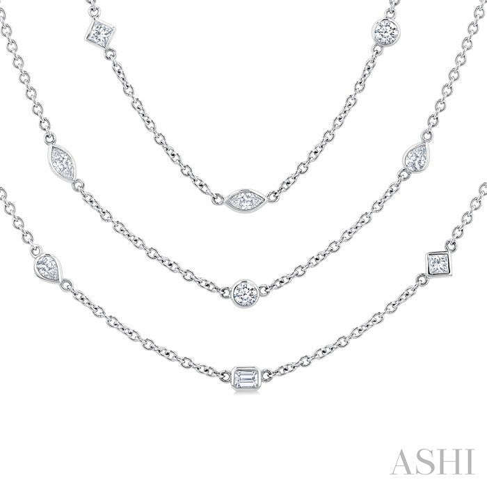 5 Ctw Bezel Set Mixed Diamond Cut Layered 60-Inch Necklace in Platinum