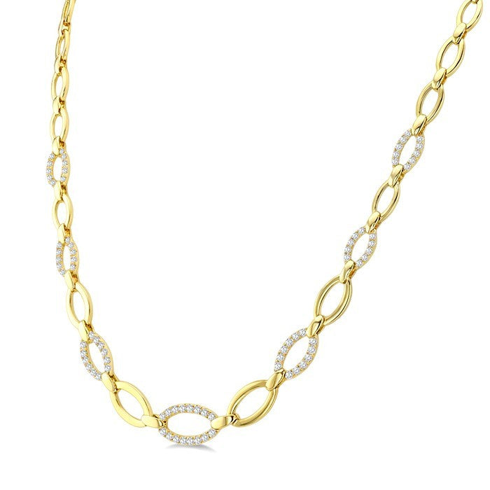 1 1/10 Ctw Round Cut Diamond Open Link Fashion Necklace in 14K Yellow Gold