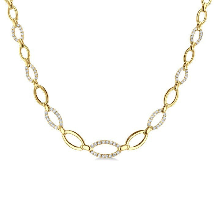 1 1/10 Ctw Round Cut Diamond Open Link Fashion Necklace in 14K Yellow Gold