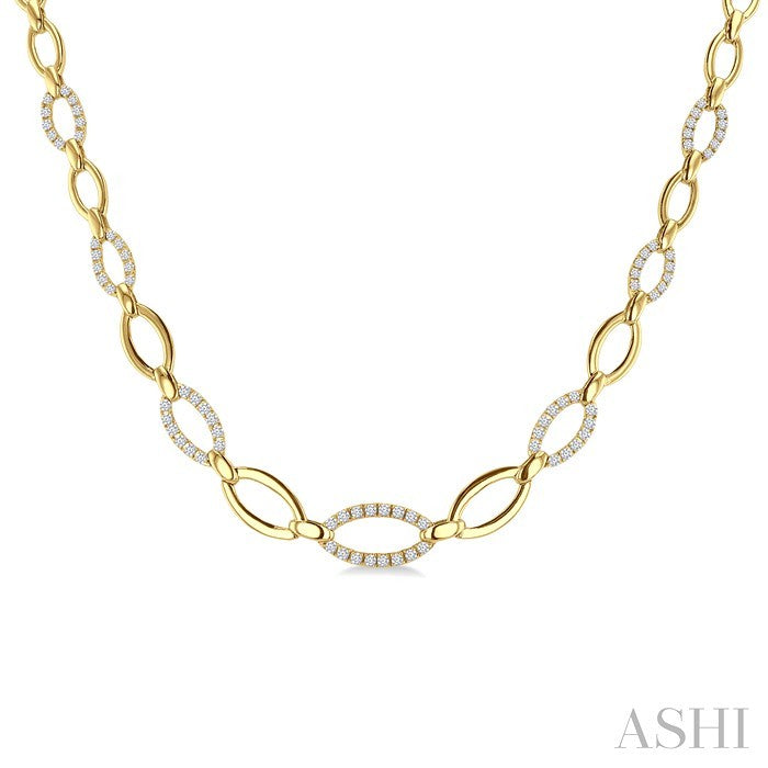 1 1/10 Ctw Round Cut Diamond Open Link Fashion Necklace in 14K Yellow Gold