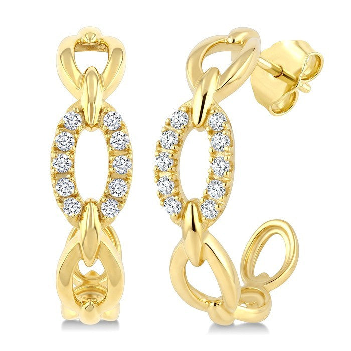 1/5 Ctw Round Cut Diamond Open Link Fashion Half hoop Earrings in 14K Yellow Gold