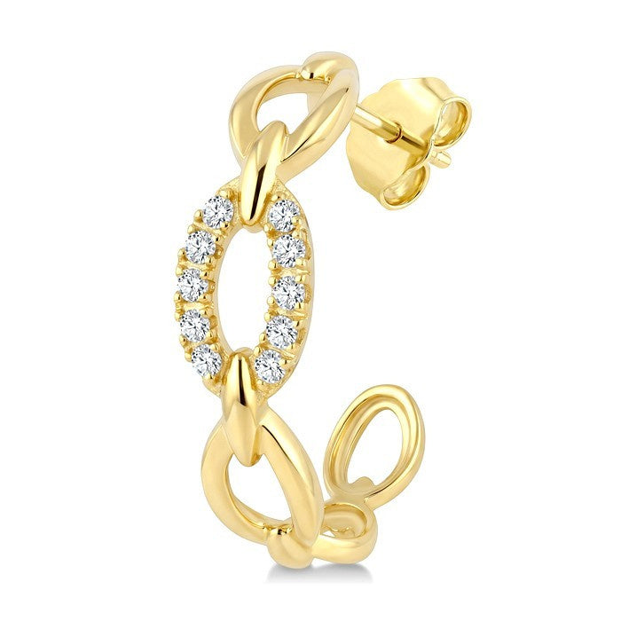 1/5 Ctw Round Cut Diamond Open Link Fashion Half hoop Earrings in 14K Yellow Gold