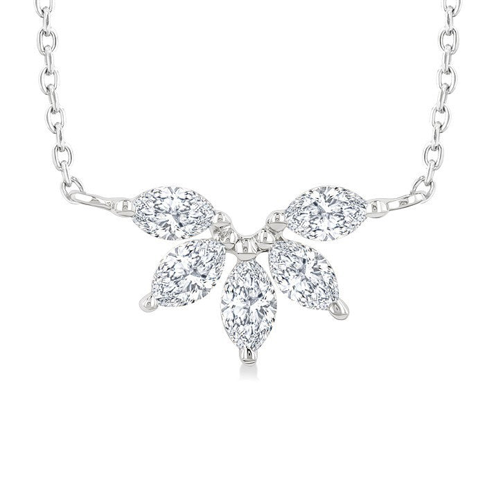 1/3 Ctw Semi-Circle Chevron Marquise Cut Diamond Fashion Necklace in 14K White Gold