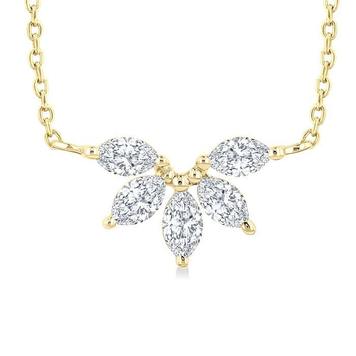 1/3 Ctw Semi-Circle Chevron Marquise Cut Diamond Fashion Necklace in 14K Yellow Gold