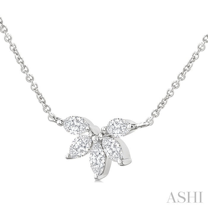 1/3 Ctw Semi-Circle Chevron Marquise Cut Diamond Fashion Necklace in 14K White Gold