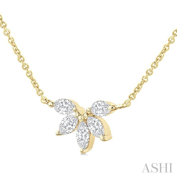 1/3 Ctw Semi-Circle Chevron Marquise Cut Diamond Fashion Necklace in 14K Yellow Gold