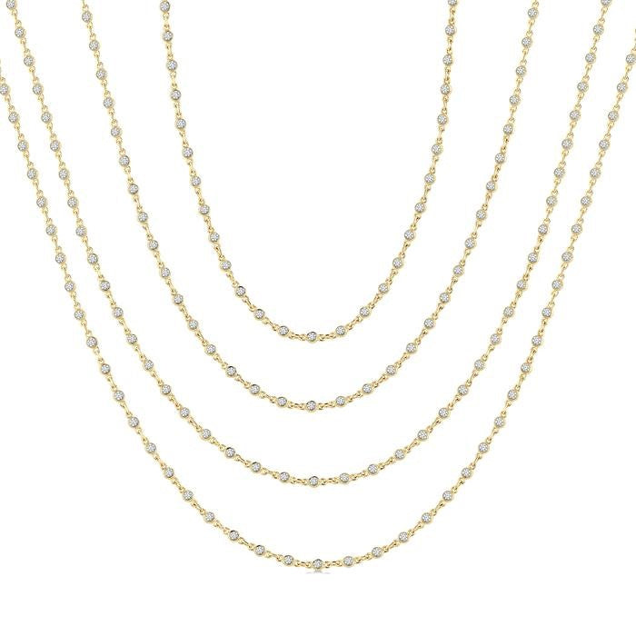 5 1/2 Ctw Bezel Set Round Cut Diamond Layered 60-Inch Necklace in 14K Yellow Gold