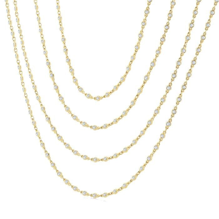 5 1/2 Ctw Bezel Set Round Cut Diamond Layered 60-Inch Necklace in 14K Yellow Gold