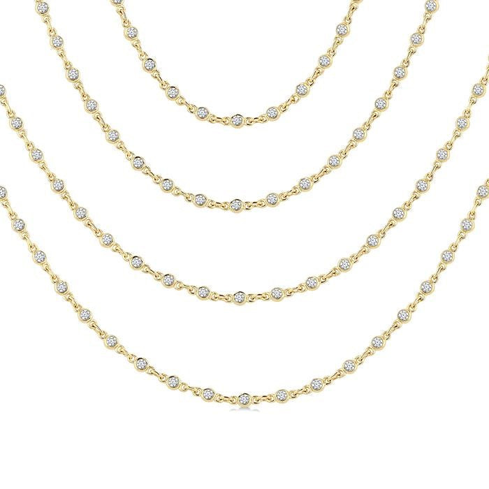 5 1/2 Ctw Bezel Set Round Cut Diamond Layered 60-Inch Necklace in 14K Yellow Gold