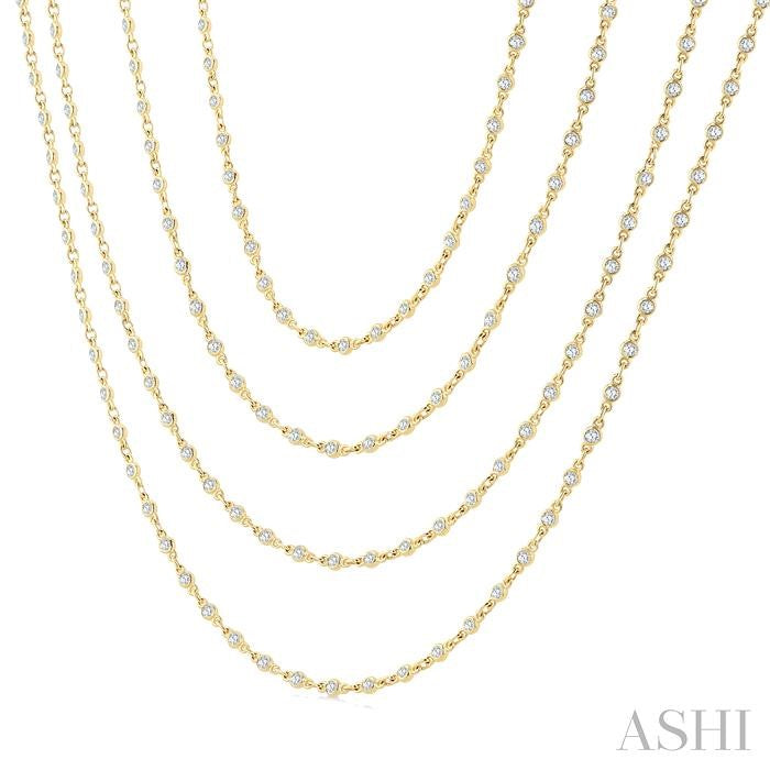 5 1/2 Ctw Bezel Set Round Cut Diamond Layered 60-Inch Necklace in 14K Yellow Gold