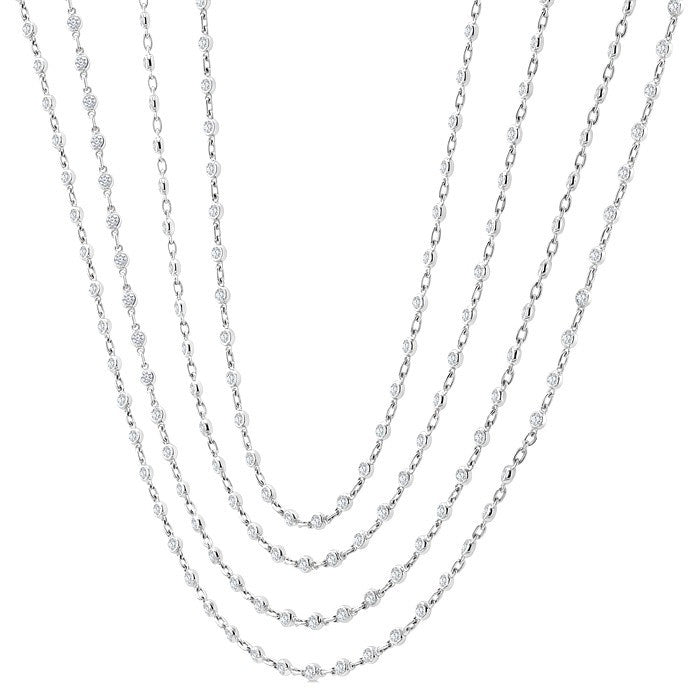 7 Ctw Bezel Set Round Cut Diamond Layered 60-Inch Necklace in 14K White Gold