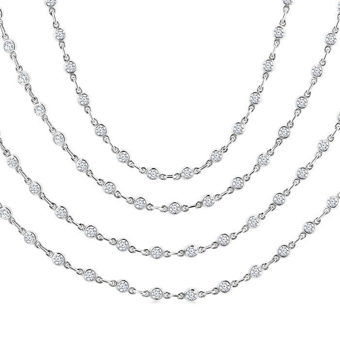 7 Ctw Bezel Set Round Cut Diamond Layered 60-Inch Necklace in 14K White Gold