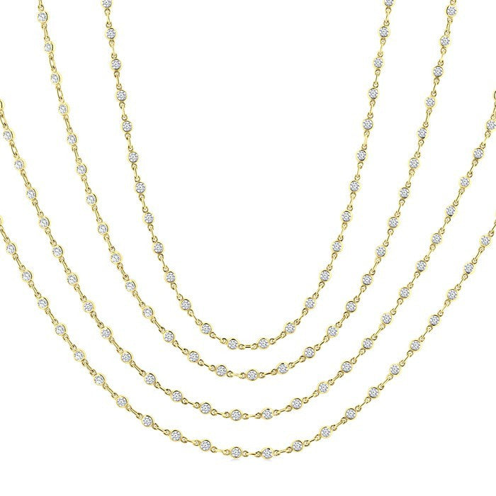 7 Ctw Bezel Set Round Cut Diamond Layered 60-Inch Necklace in 14K Yellow Gold