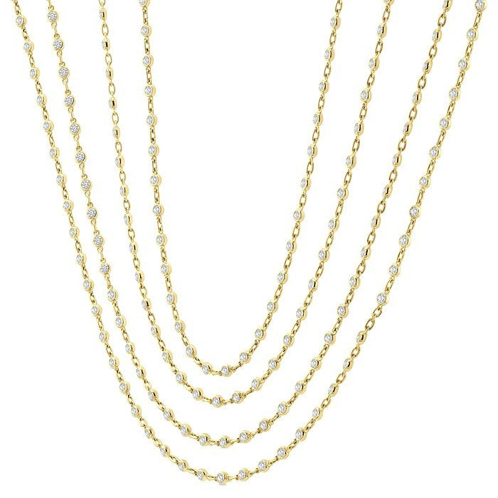 7 Ctw Bezel Set Round Cut Diamond Layered 60-Inch Necklace in 14K Yellow Gold
