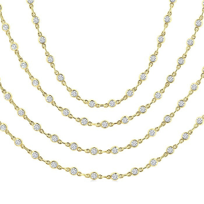 7 Ctw Bezel Set Round Cut Diamond Layered 60-Inch Necklace in 14K Yellow Gold