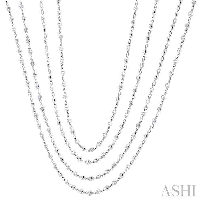 7 Ctw Bezel Set Round Cut Diamond Layered 60-Inch Necklace in 14K White Gold