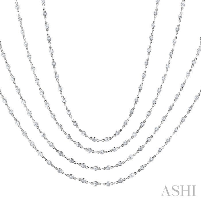 7 Ctw Bezel Set Round Cut Diamond Layered 60-Inch Necklace in 14K White Gold