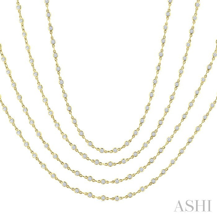7 Ctw Bezel Set Round Cut Diamond Layered 60-Inch Necklace in 14K Yellow Gold