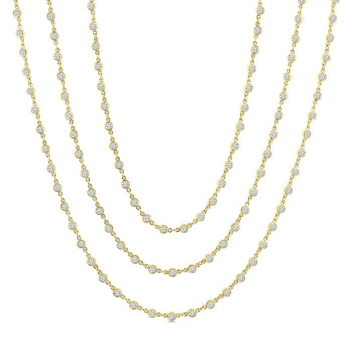 10 Ctw Bezel Set Round Cut Diamond Layered 60-Inch Necklace in 14K Yellow Gold