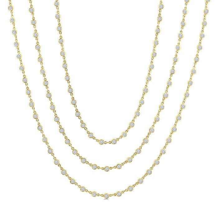 10 Ctw Bezel Set Round Cut Diamond Layered 60-Inch Necklace in 14K Yellow Gold