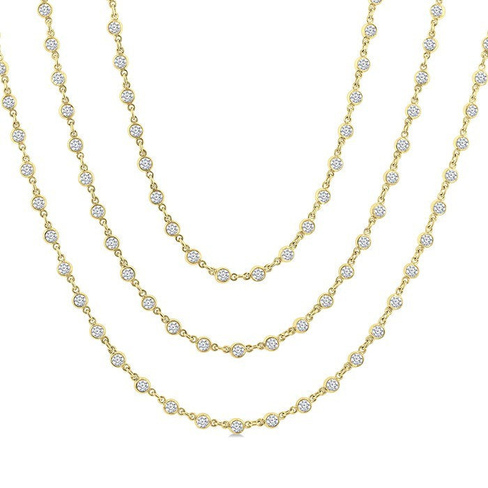 10 Ctw Bezel Set Round Cut Diamond Layered 60-Inch Necklace in 14K Yellow Gold