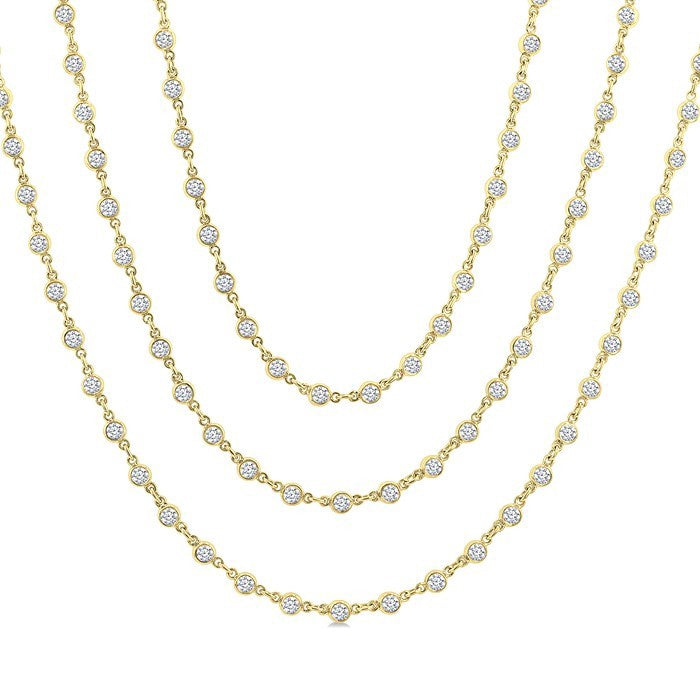 10 Ctw Bezel Set Round Cut Diamond Layered 60-Inch Necklace in 14K Yellow Gold