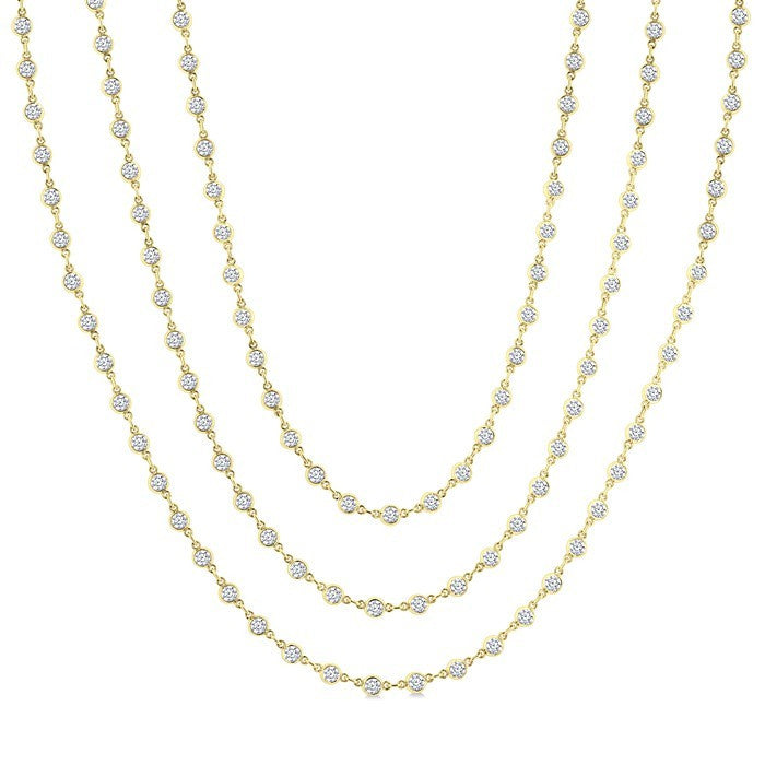 15 Ctw Bezel Set Round Cut Diamond Layered 60-Inch Necklace in 14K Yellow Gold