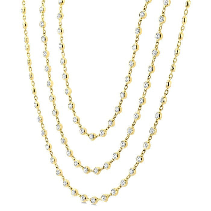 15 Ctw Bezel Set Round Cut Diamond Layered 60-Inch Necklace in 14K Yellow Gold