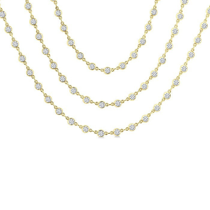 15 Ctw Bezel Set Round Cut Diamond Layered 60-Inch Necklace in 14K Yellow Gold
