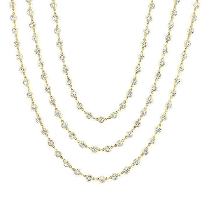 20 Ctw Bezel Set Round Cut Diamond Layered 60-Inch Necklace in 14K Yellow Gold