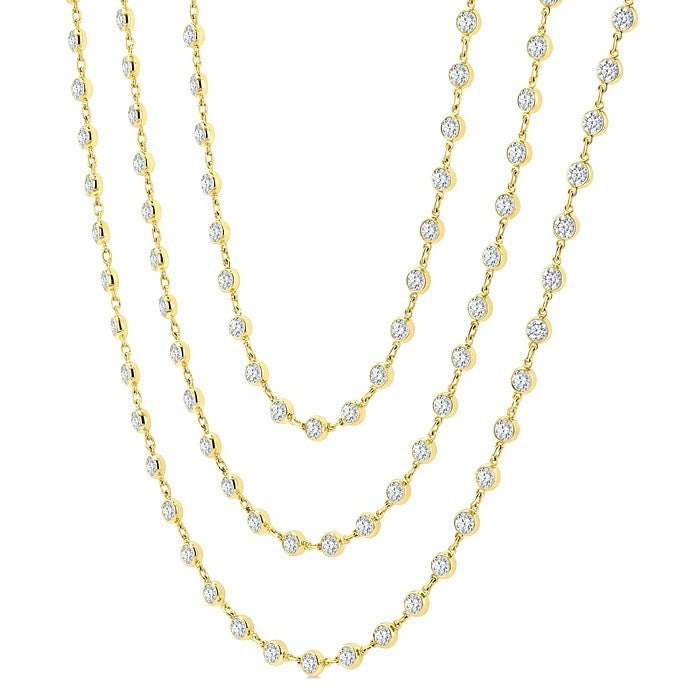 20 Ctw Bezel Set Round Cut Diamond Layered 60-Inch Necklace in 14K Yellow Gold