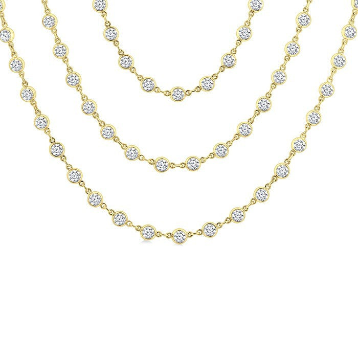 20 Ctw Bezel Set Round Cut Diamond Layered 60-Inch Necklace in 14K Yellow Gold