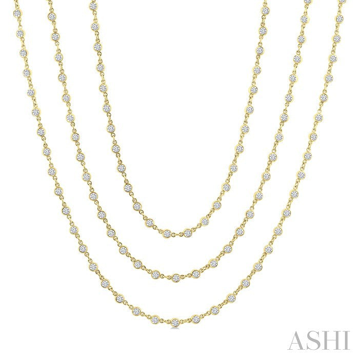 10 Ctw Bezel Set Round Cut Diamond Layered 60-Inch Necklace in 14K Yellow Gold