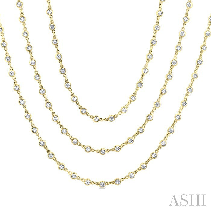 10 Ctw Bezel Set Round Cut Diamond Layered 60-Inch Necklace in 14K Yellow Gold