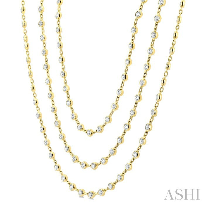 15 Ctw Bezel Set Round Cut Diamond Layered 60-Inch Necklace in 14K Yellow Gold