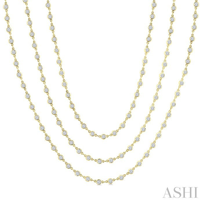 15 Ctw Bezel Set Round Cut Diamond Layered 60-Inch Necklace in 14K Yellow Gold