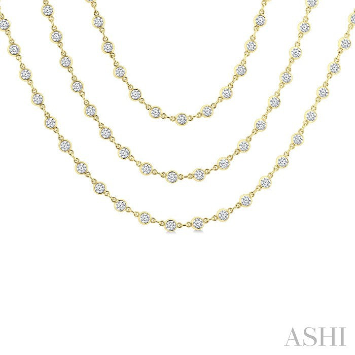 15 Ctw Bezel Set Round Cut Diamond Layered 60-Inch Necklace in 14K Yellow Gold