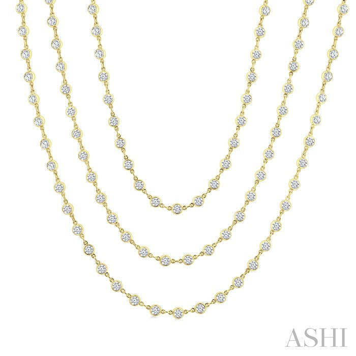 20 Ctw Bezel Set Round Cut Diamond Layered 60-Inch Necklace in 14K Yellow Gold