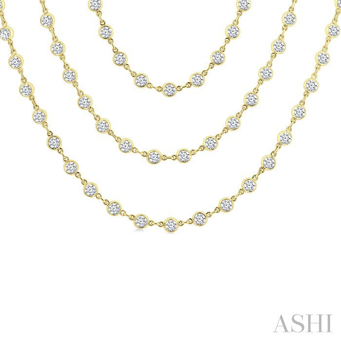 20 Ctw Bezel Set Round Cut Diamond Layered 60-Inch Necklace in 14K Yellow Gold