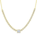 1/2 Ctw Luna Bezel Halfway Bezel Set Emerald and Round Cut Diamond Necklace in 14K Yellow Gold