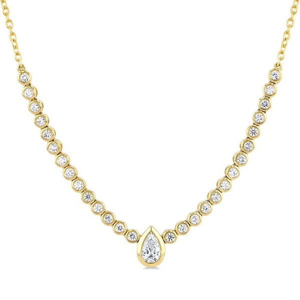 1/2 Ctw Luna Bezel Halfway Bezel Set Pear and Round Cut Diamond Necklace in 14K Yellow Gold