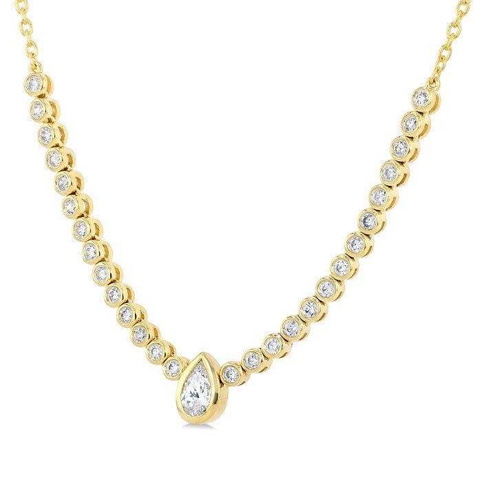 1/2 Ctw Luna Bezel Halfway Bezel Set Pear and Round Cut Diamond Necklace in 14K Yellow Gold