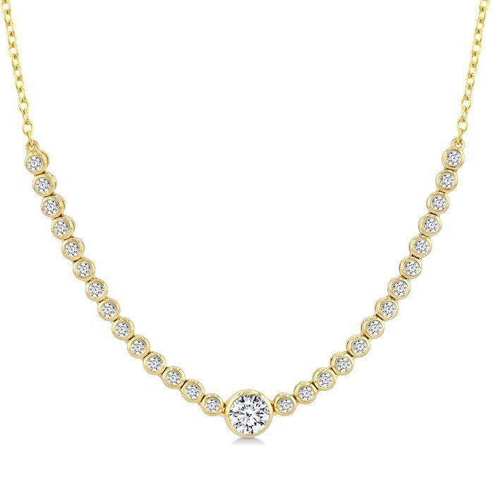 1/2 Ctw Luna Bezel Halfway Bezel Set Round and Round Cut Diamond Necklace in 14K Yellow Gold