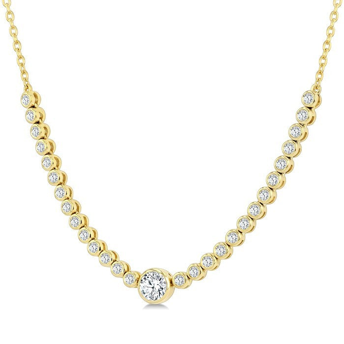 1/2 Ctw Luna Bezel Halfway Bezel Set Round and Round Cut Diamond Necklace in 14K Yellow Gold