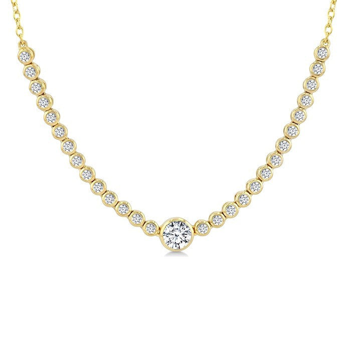 1/2 Ctw Luna Bezel Halfway Bezel Set Round and Round Cut Diamond Necklace in 14K Yellow Gold