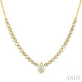 1/2 Ctw Luna Bezel Halfway Bezel Set Pear and Round Cut Diamond Necklace in 14K Yellow Gold