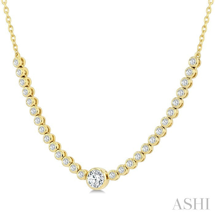 1/2 Ctw Luna Bezel Halfway Bezel Set Round and Round Cut Diamond Necklace in 14K Yellow Gold