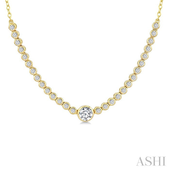 1/2 Ctw Luna Bezel Halfway Bezel Set Round and Round Cut Diamond Necklace in 14K Yellow Gold
