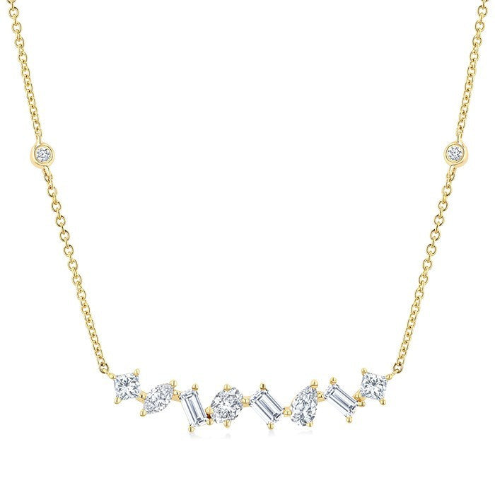 1 Ctw Mixed Diamond Cut Fashion Station Necklace in 14K Yellow Gold