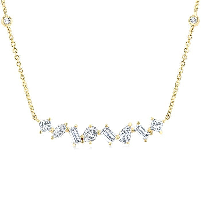 1 Ctw Mixed Diamond Cut Fashion Station Necklace in 14K Yellow Gold